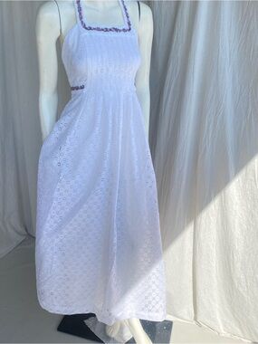White Eyelet Halter Maxi Dress Cottagecore Prairie Summer